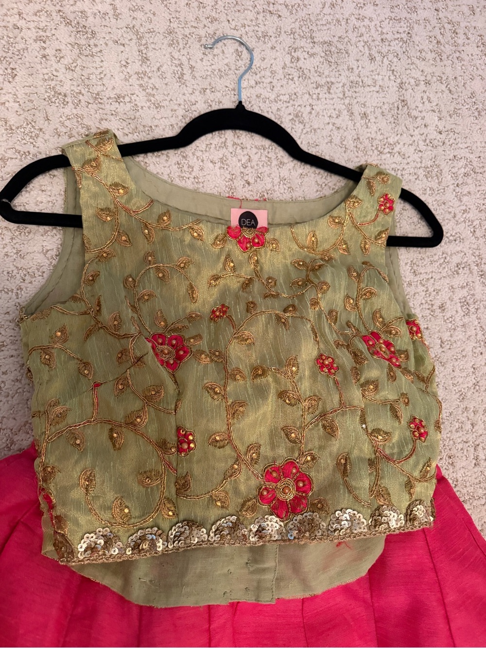 Girls Green Embroidered Crop Top